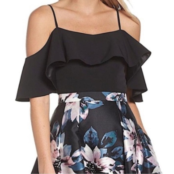 NWT Eliza J Ruffle Black Cold Shoulder Top - Picture 2 of 6